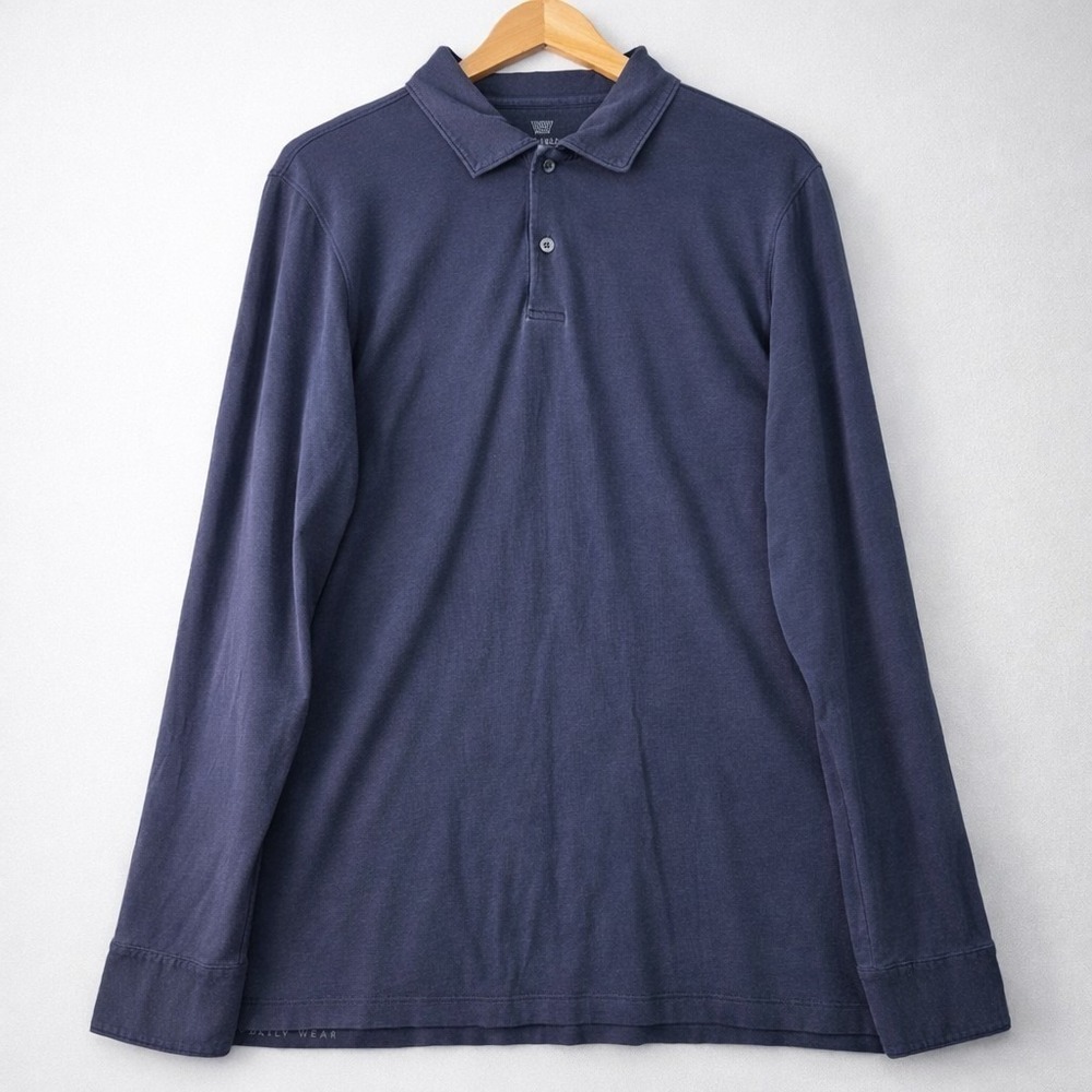 Mack Weldon Polo Shirt Men's Large‎ Navy Blue Long Sleeve Pima Cotton Essential